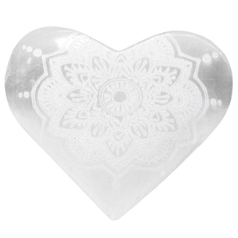 SELENITE HEART WITH FLOWER