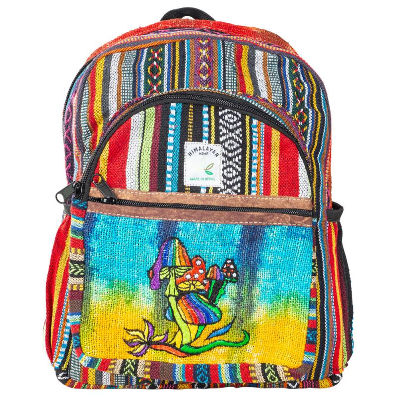 HEMP MINI BACKPACK WITH RAINBOW AND MUSHROOM