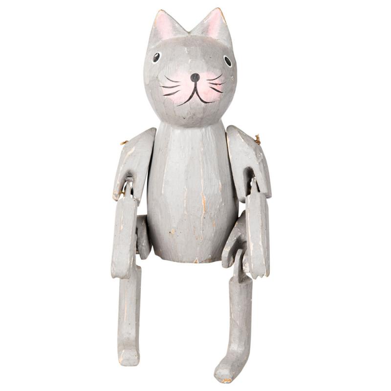 SITTING WOODEN GRAY CAT