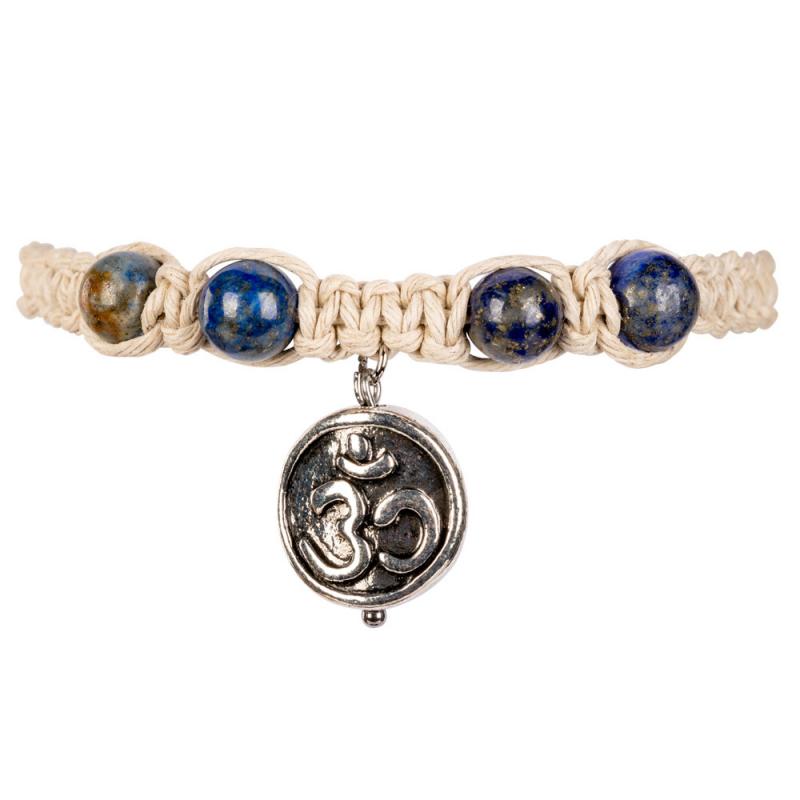 OM CHARM HEMP BRACELET WITH LAPIS BEADS