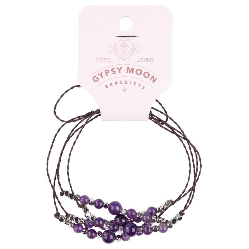 AMETHYST AND SILVER BEAD BRACELETS (4 PACK)