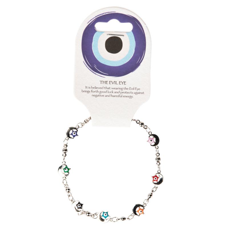 MOON & STARS MULTI COLORED EVIL EYE BRACELET