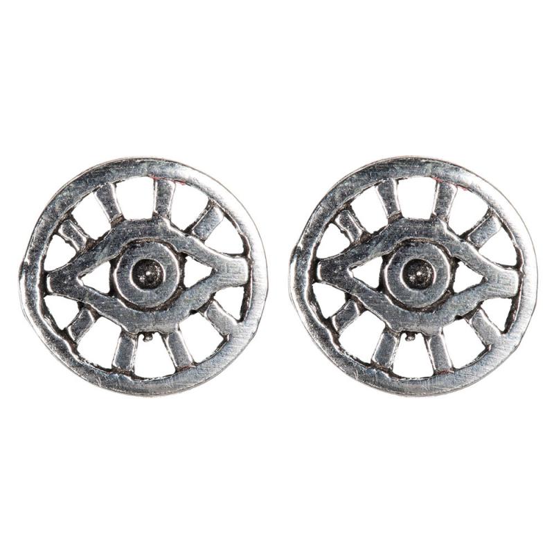 STERLING SILVER ROUND EVIL EYE STUDS