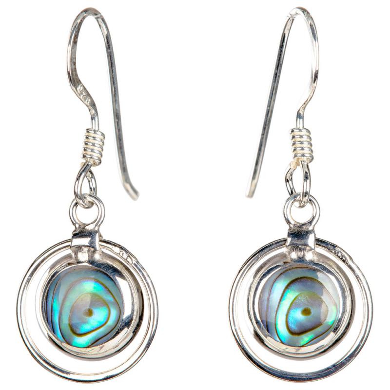 SILVER ABALONE SHELL DOUBLE CIRCLE EARRINGS