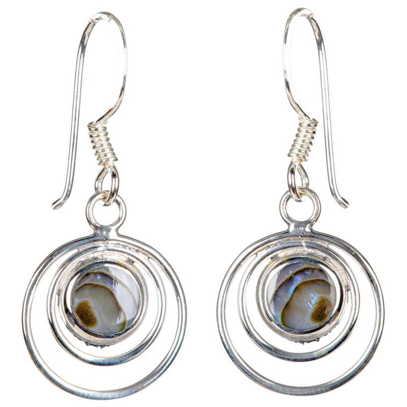 SILVER ABALONE SHELL TRIPLE CIRCLE EARRINGS