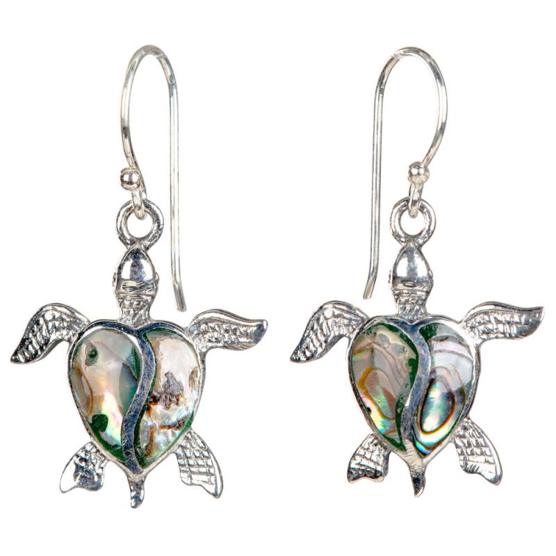 SILVER ABALONE SHELL TURTLE EARRINGS