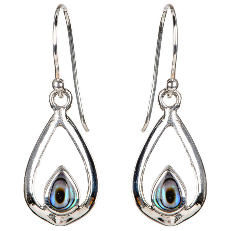 SILVER ABALONE SHELL TEAR DROP EARRINGS