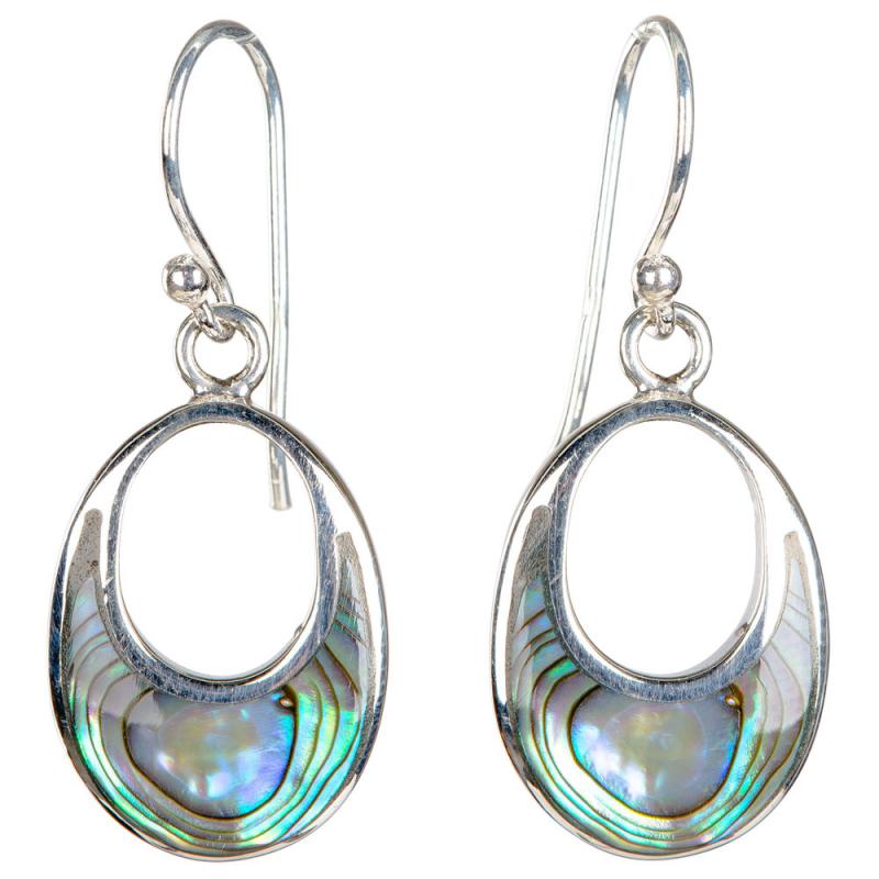 SILVER ABALONE SHELL OVAL EARRINGS