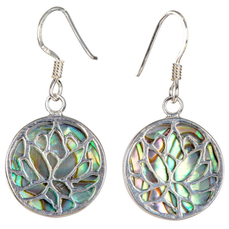 SILVER ABALONE SHELL ROUND LOTUS EARRINGS