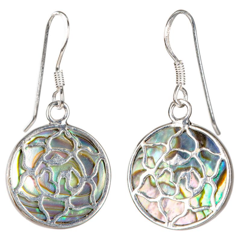 SILVER ABALONE SHELL ROUND OM/LOTUS EARRINGS