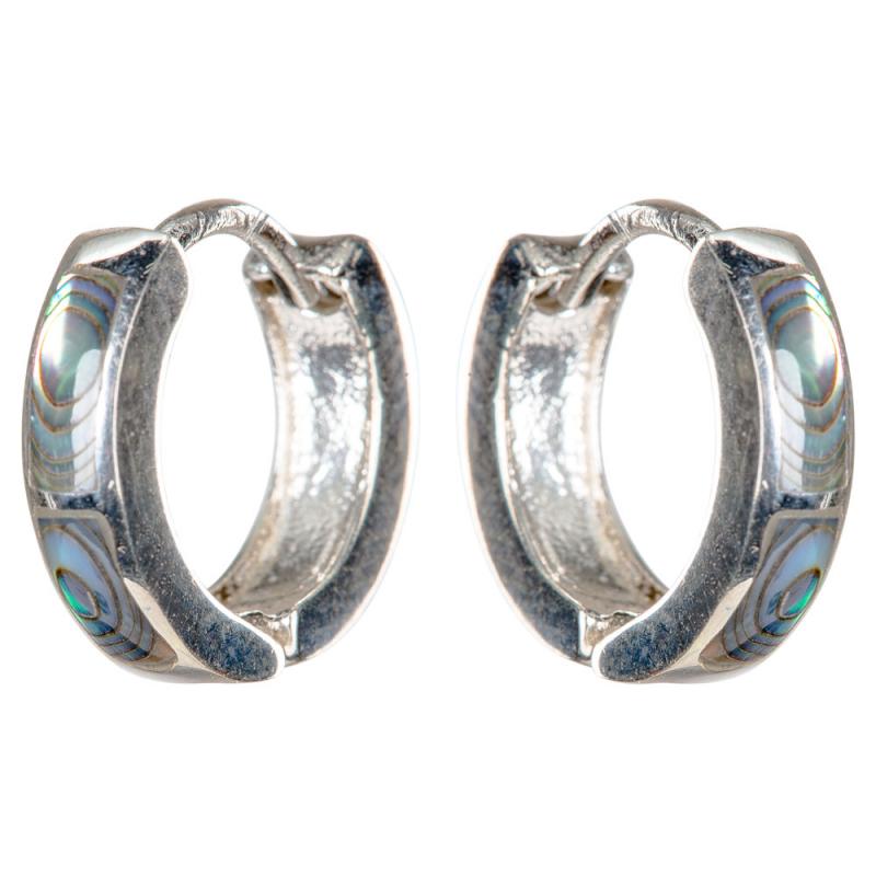 SILVER ABALONE SHELL HOOPS EARRINGS