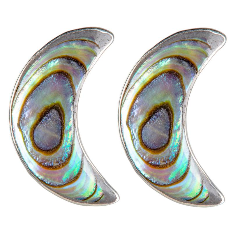 SILVER ABALONE SHELL MOON STUD EARRINGS