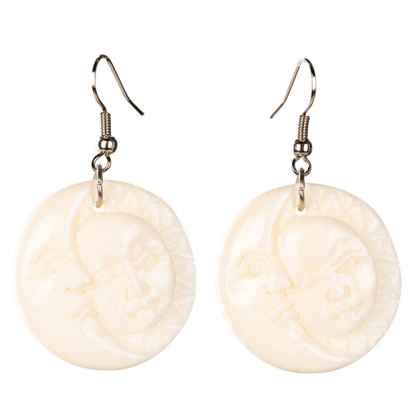 SUN & MOON WHITE CARVED BONE EARRINGS