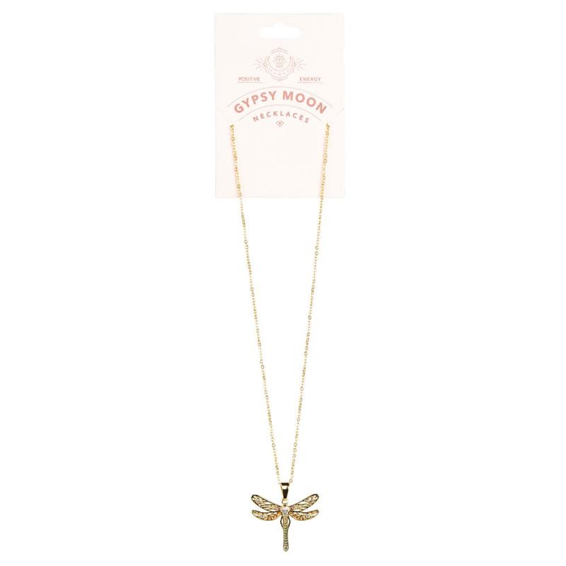 GOLD MULTI-COLORED DRAGONFLY NECKLACE