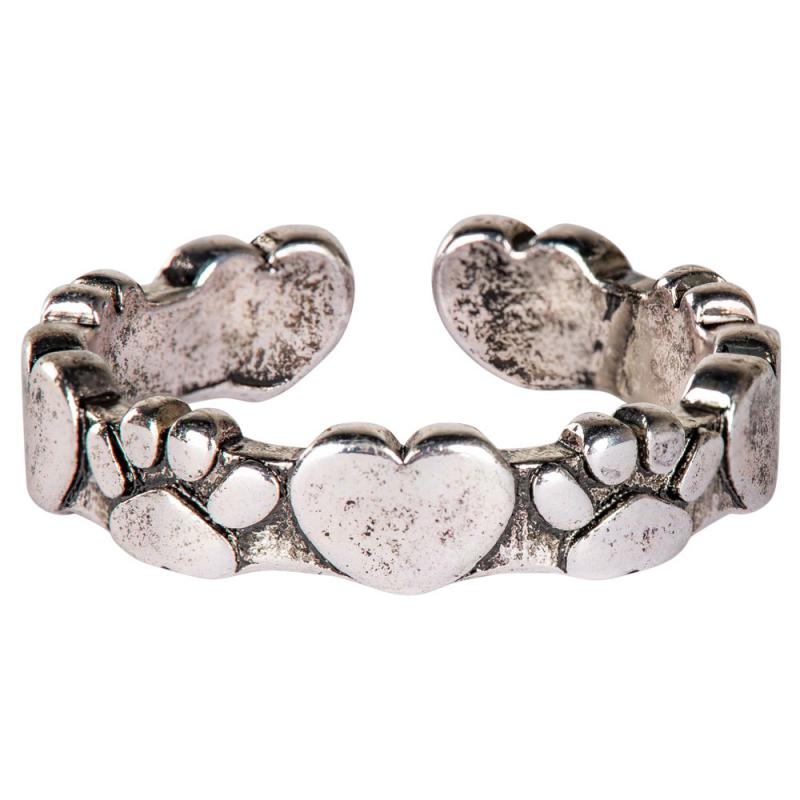 PAW PRINTS & HEARTS ADJUSTABLE RING