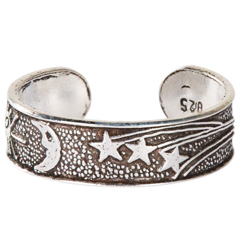 ADJUSTABLE SILVER SUN MOON & STAR TOE RING