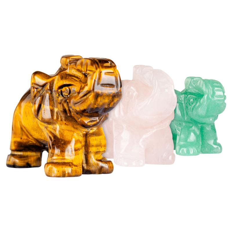 CARVED GEMSTONE ELEPHANTS