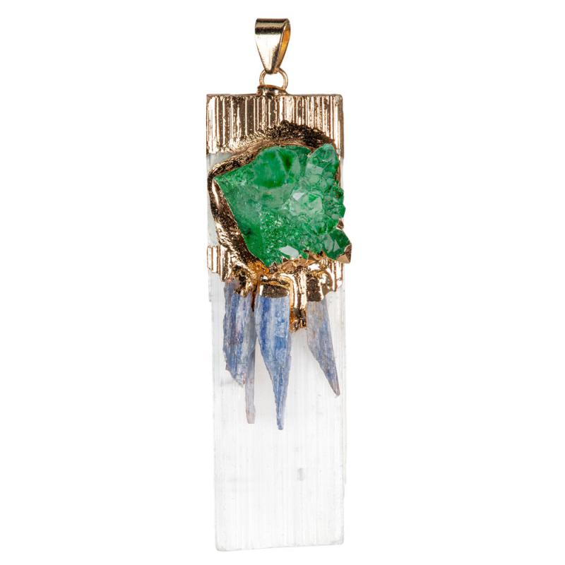 SELENITE PENDANT WITH SODALITE AND GREEN DYED DRUZY