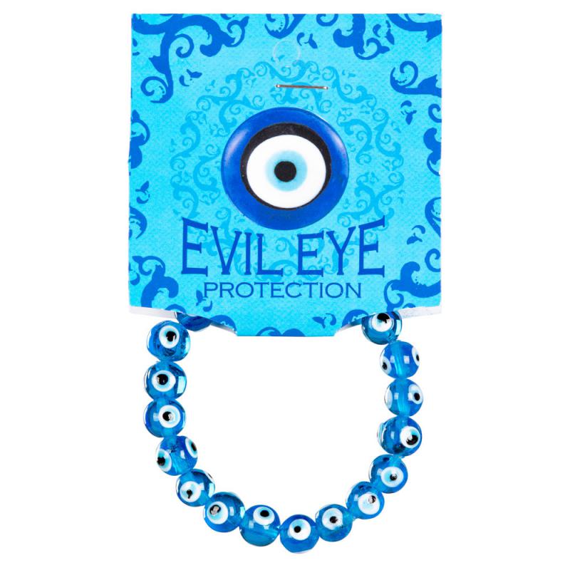 LIGHT BLUE GLASS BEAD EVIL EYE BRACELET