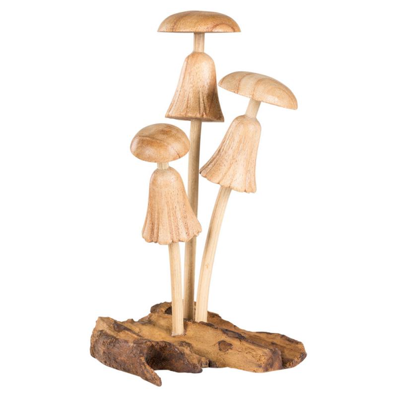 THREE CARVED DRIFTWOOD MUSHROOMS