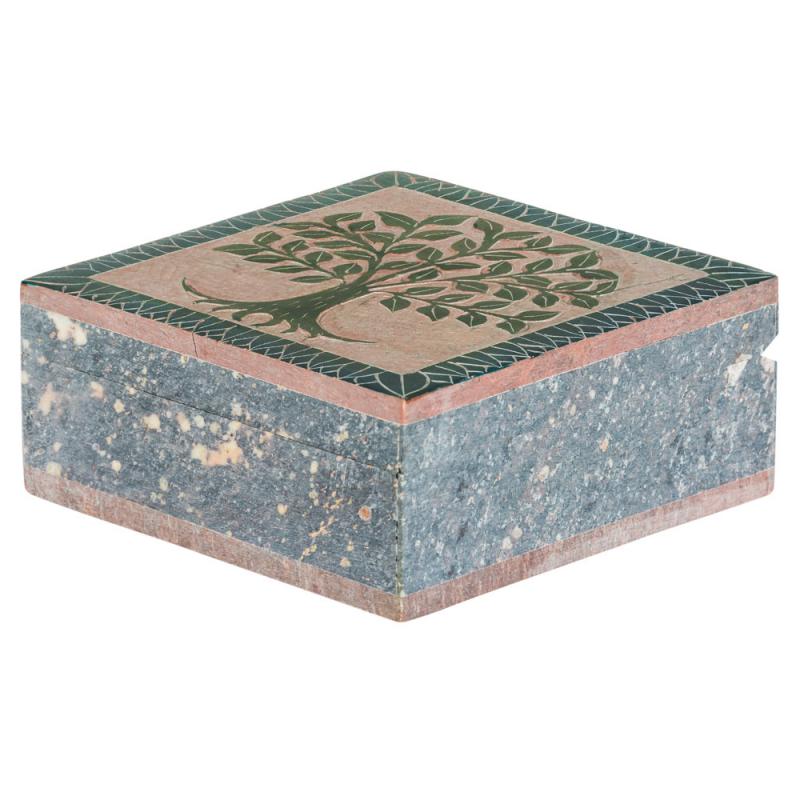 FLOWER OF LIFE SQUARE SOAPSTONE BOX