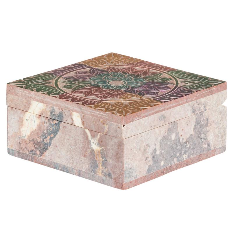 MULTICOLOR MANDALA SQUARE SOAPSTONE BOX