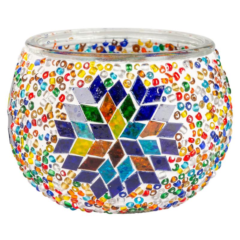 ASSORTED MOSAIC GLASS TEA LIGHT/VOTIVE CANDLE BURNERS