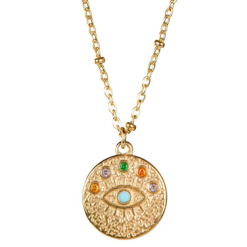 GOLD TONES ROUND EVIL EYE NECKLACE