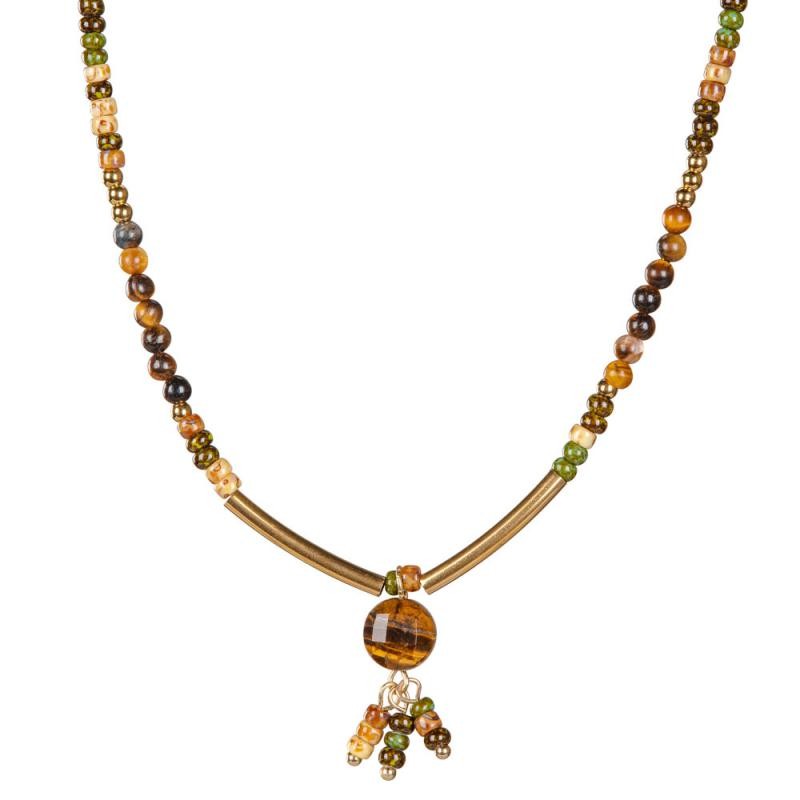 GOLD TONES NECKLACE WITH MIXED BEADS