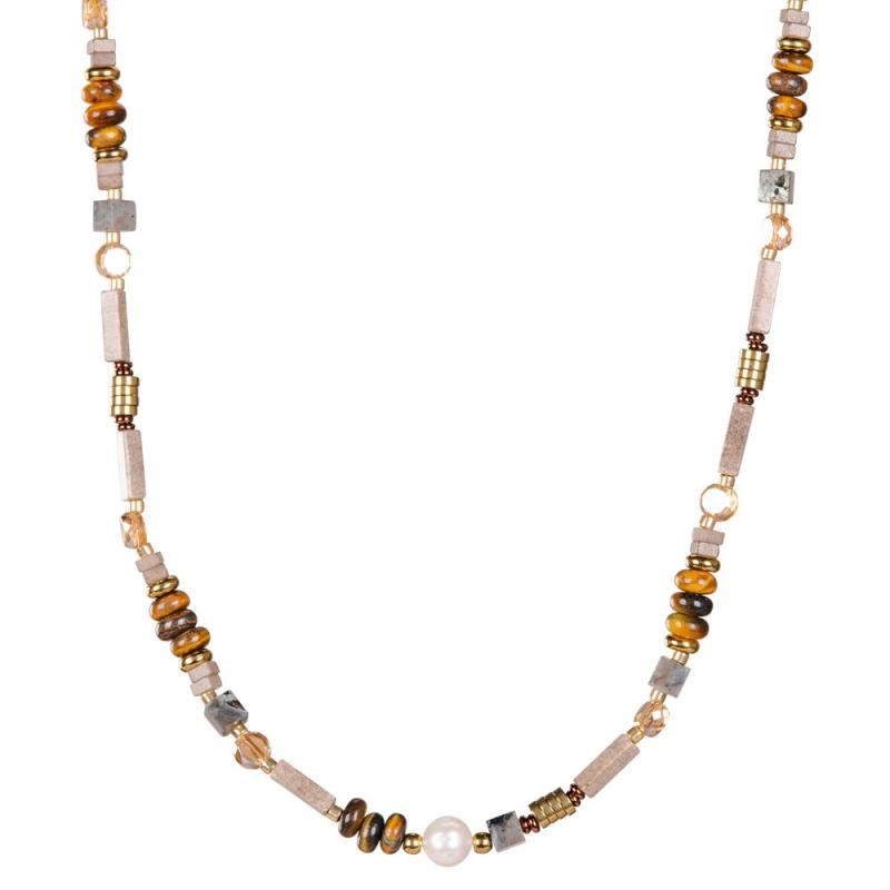 MIXED STONES NECKLACE WITH TIGER EYE BEADS