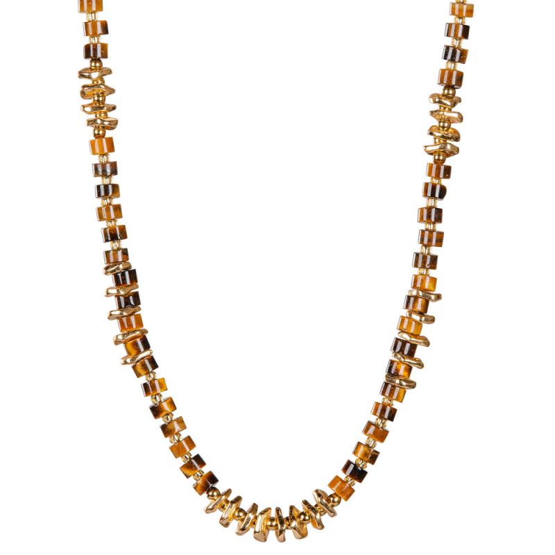 GOLD STONE NECKLACE WITH TIGER EYE BEADS
