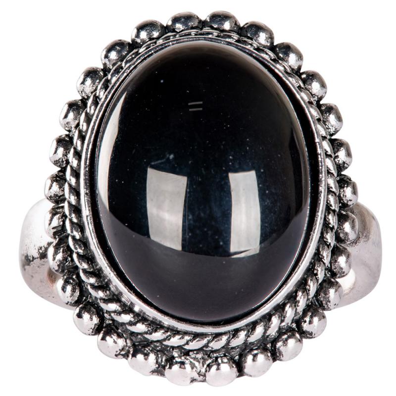 BLACK OBSIDIAN OVAL SHAPE ADJUSTABLE RING