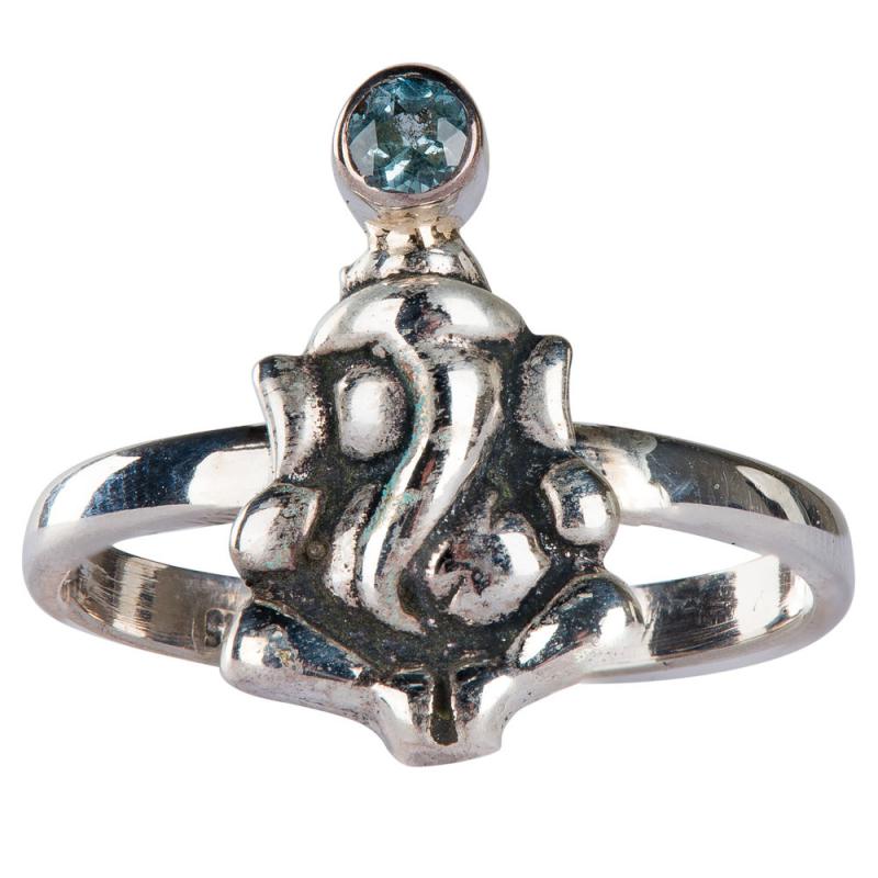 STERLING SILVER AND BLUE TOPAZ BUDDHA RING
