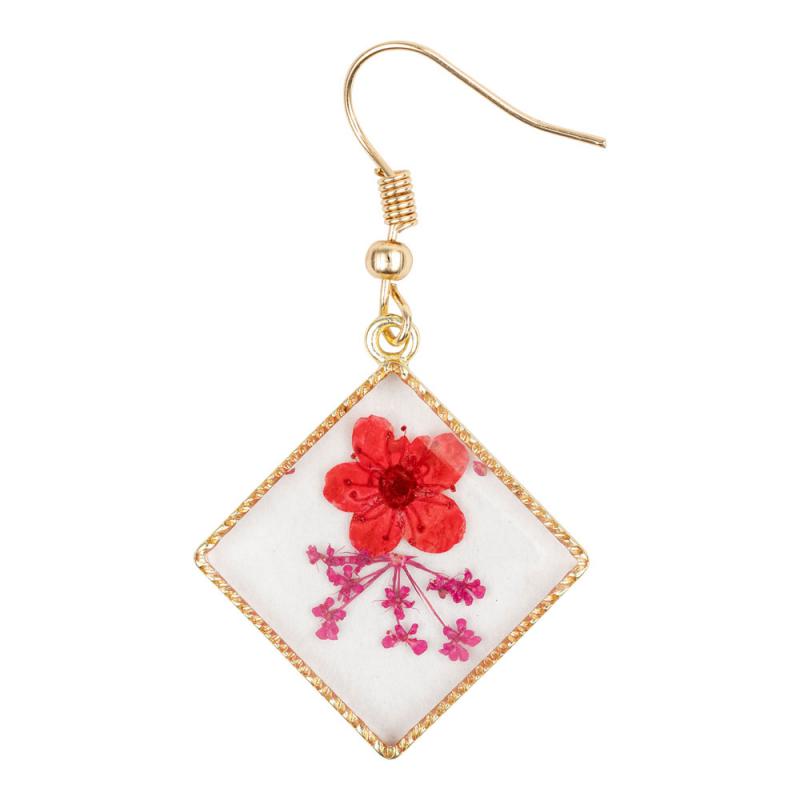 TRIANGLE SHAPE DRIED PINK FLOWER EARRINGS