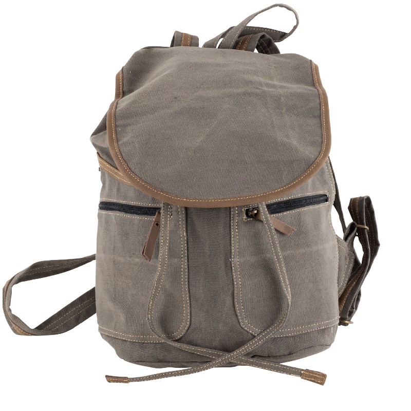 GRAY KNAPSACK WITH BROWN PIPING