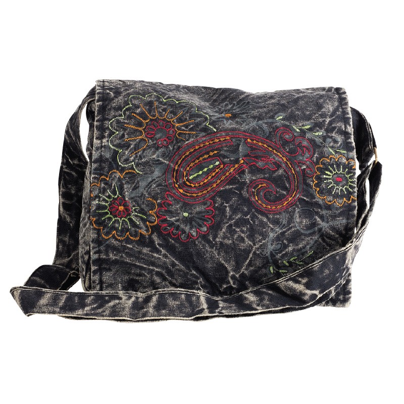 BLACK PAISLEY MESSENGER BAG