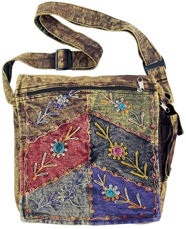 STONEWASHED EMBROIDERED CROSSBODY