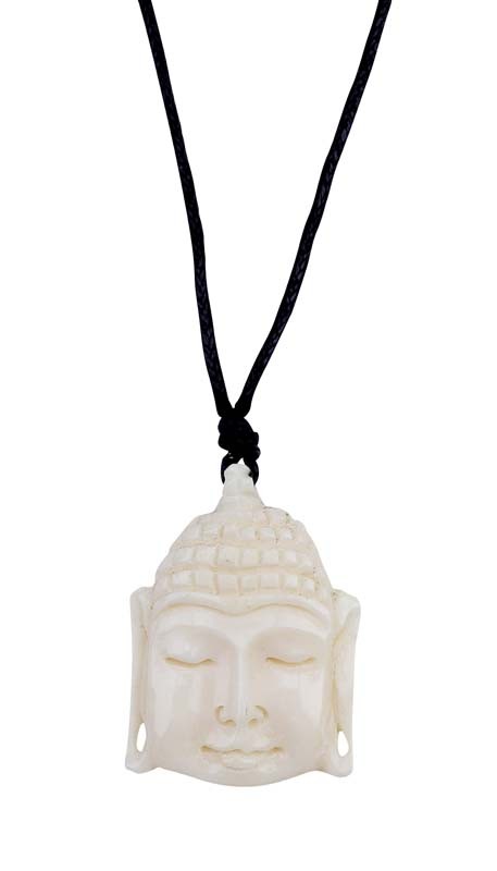 CARVED BONE BUDDHA HEAD NECKLACE