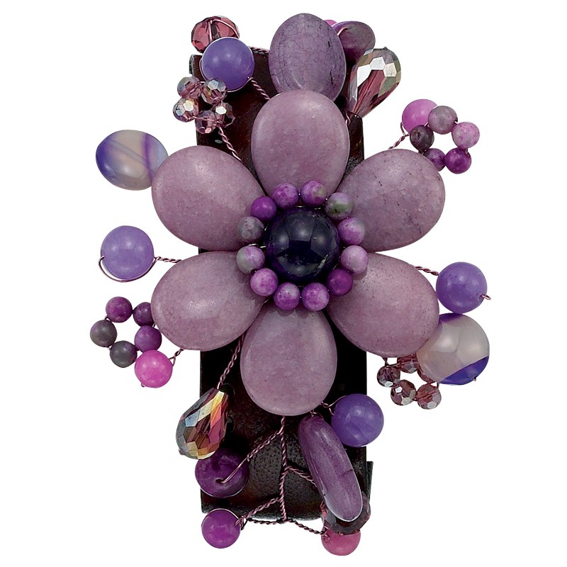 PURPLE BIG FLOWER LEATHER CUFF