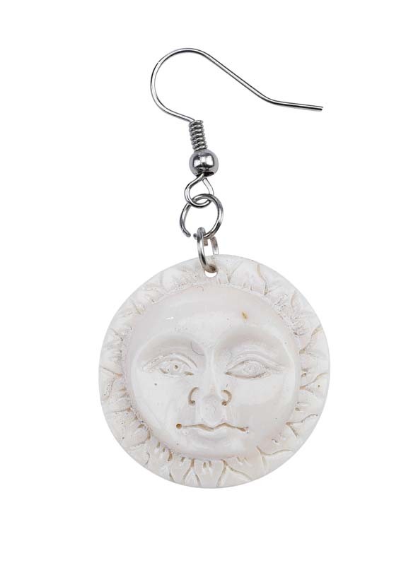 SUNFACE WHITE CARVED BONE EARRINGS