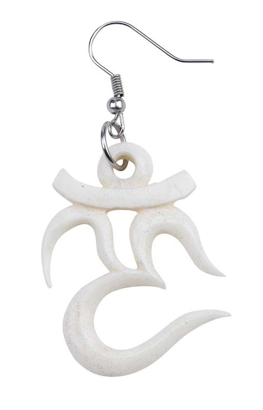 OM WHITE CARVED BONE EARRINGS