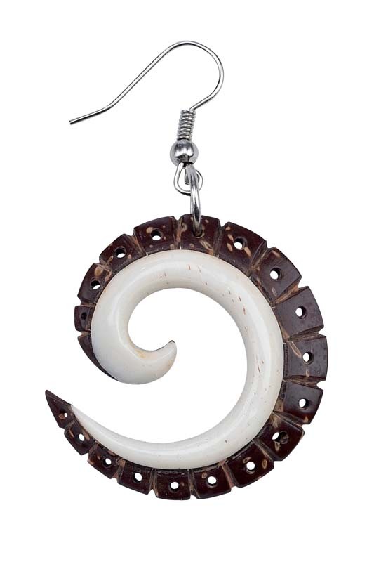 BROWN & WHITE BONE SPIRAL EARRINGS