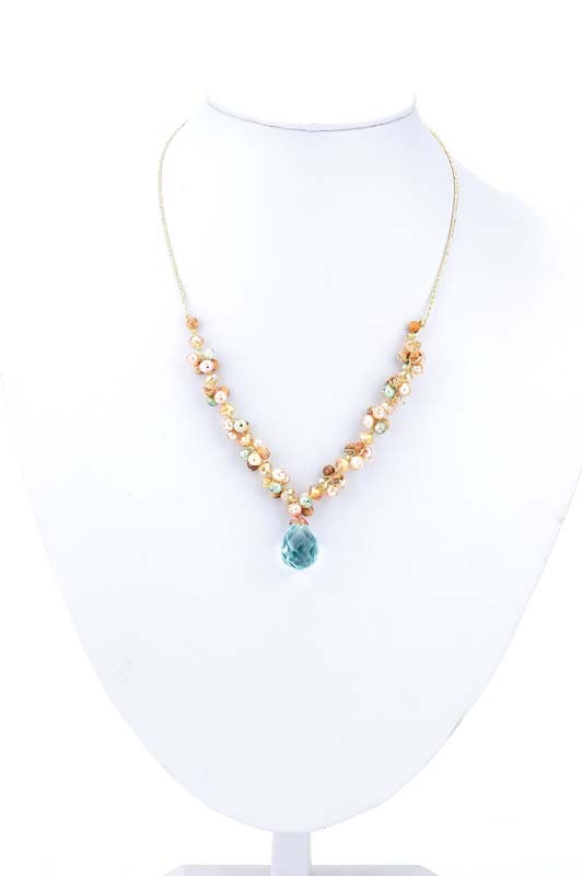 CRYSTAL DROP  NECKLACE AQUA