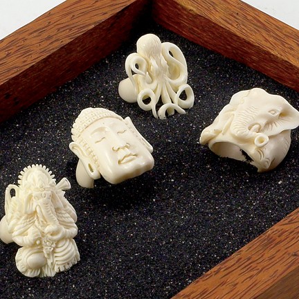 CARVED BONE OCTOPUS RING