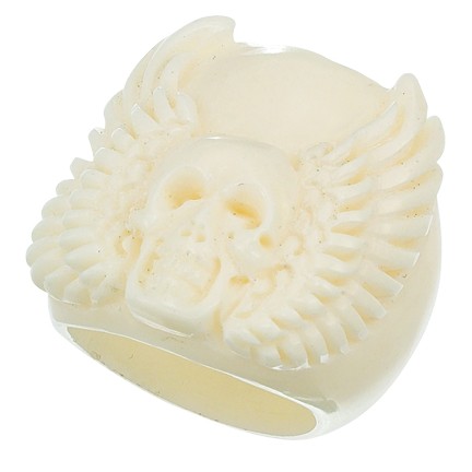 CARVED BONE SKULL RING