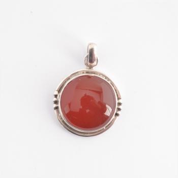 ROUND THREE BEAD SILVER RED ONYX PENDANT