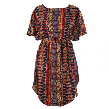 SHORT SLEEVE BELTED TUNIC - PRINT H