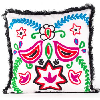 BLACK,WHITE, MULTICOLOR FRINGE PILLOW