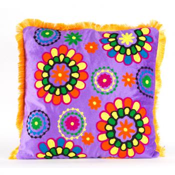 PURPLE AND YELLOW FRINGE PILLOW