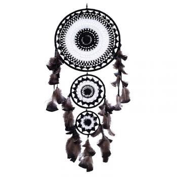 BLACK & WHITE CROCHET TRIPLE DREAMCATCHER